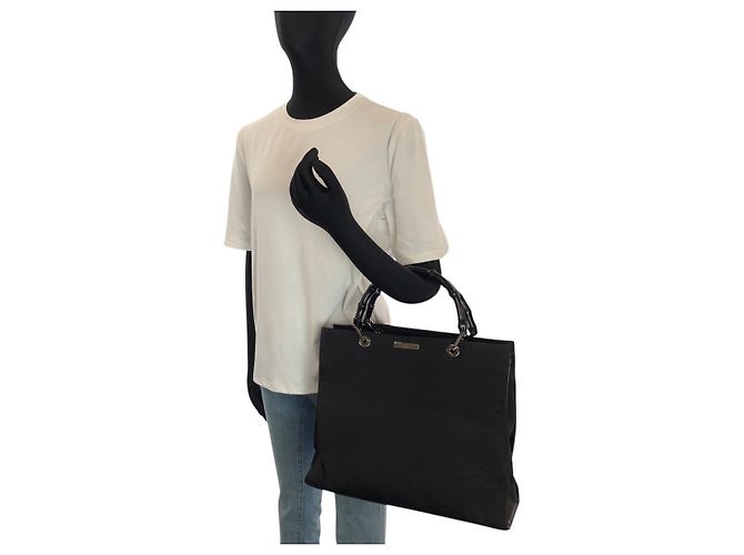Borsa Tote Gucci Bamboo Nylon Nero - vista 7