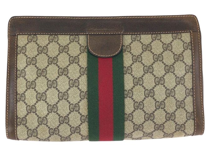 Bolso de mano de lona GG Supreme y cuero Gucci Castaño Beige - vista 2