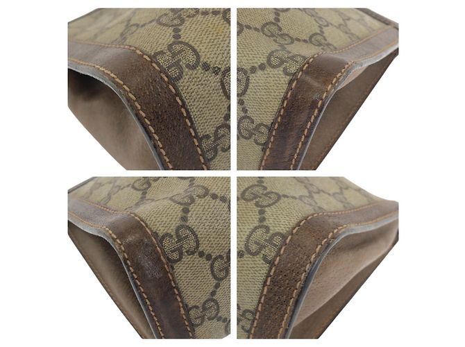 Bolso de mano de lona GG Supreme y cuero Gucci Castaño Beige - vista 3