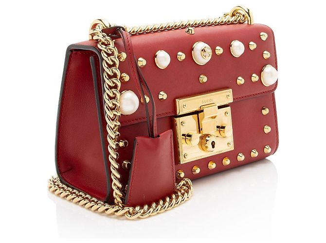 Padlock Piccola borsa a tracolla Gucci in pelle con chiusura a lucchetto e perle Rosso - vista 2