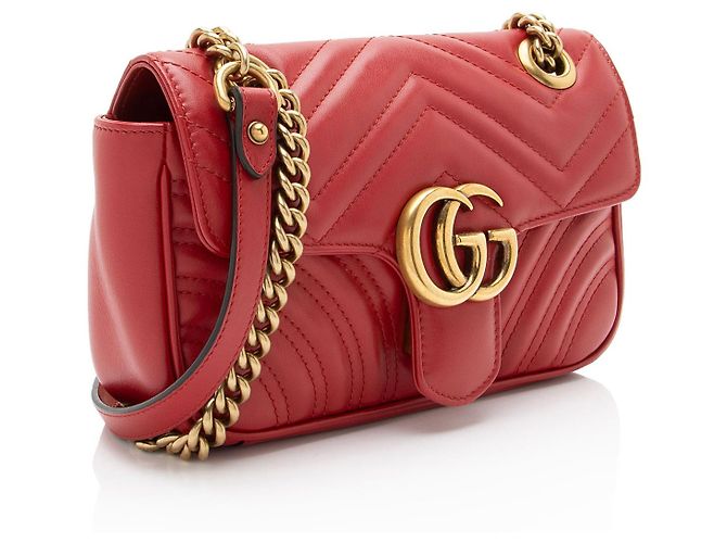 Borsa Gucci Matelasse Leather GG Marmont Small Flap Rosso - vista 2