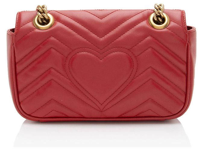 Borsa Gucci Matelasse Leather GG Marmont Small Flap Rosso - vista 3