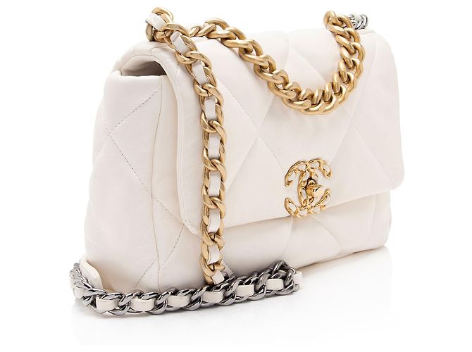 Gabrielle Borsa a tracolla Chanel Lambskin 19 Medium Flap Bianco - vista 2