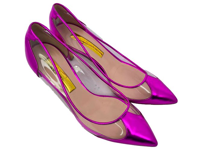 Décolleté a punta Rupert Sanderson 60mm in vernice rosa con dettagli in rete - vista 5
