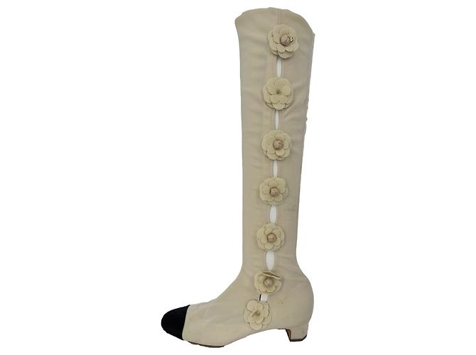 Chanel Camellia Over-The-Knee Boots in White Polyester - view 10