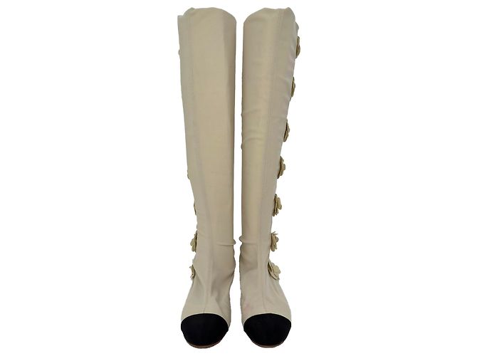 Chanel Camellia Over-The-Knee Boots in White Polyester - view 7
