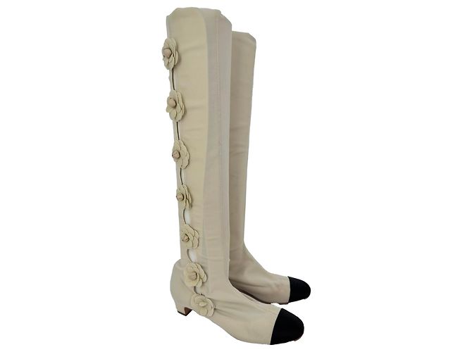 Chanel Camellia Over-The-Knee Boots in White Polyester - view 8