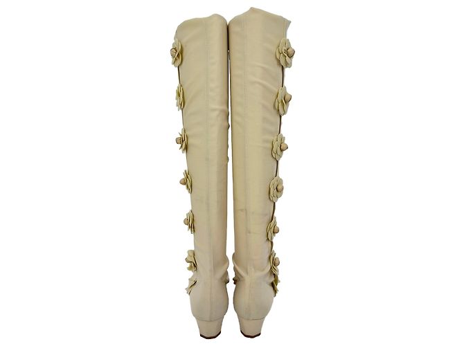 Chanel Camellia Over-The-Knee Boots in White Polyester - view 9