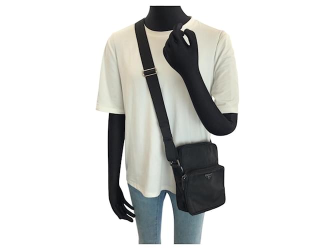 Borsa a tracolla Prada Nylon Tessuto Triangle Logo Nero - vista 7