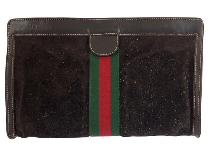 Pochette Gucci en daim vintage Marron - vue 2