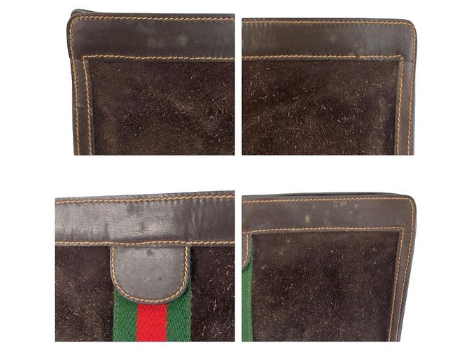 Pochette Gucci en daim vintage Marron - vue 5