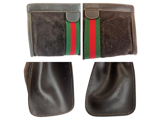 Pochette Gucci en daim vintage Marron - vue 6