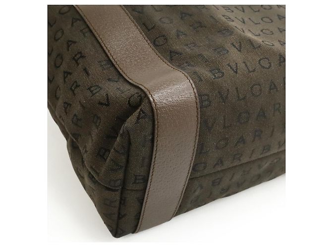 Bulgari Borsa Tote Bvlgari Canvas Leather Logo Mania Marrone - vista 3