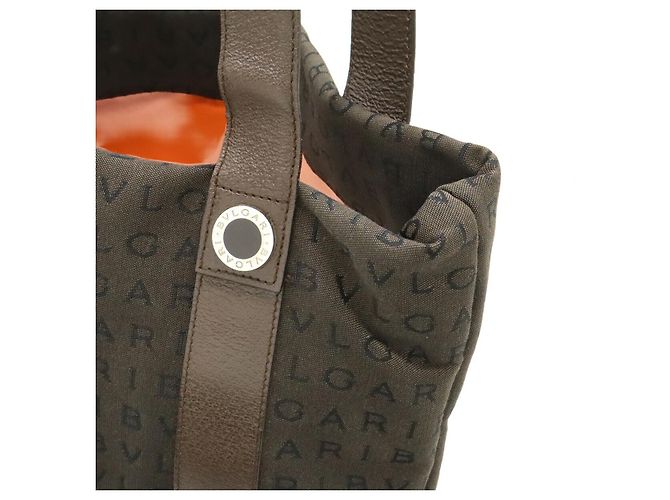 Bulgari Borsa Tote Bvlgari Canvas Leather Logo Mania Marrone - vista 6