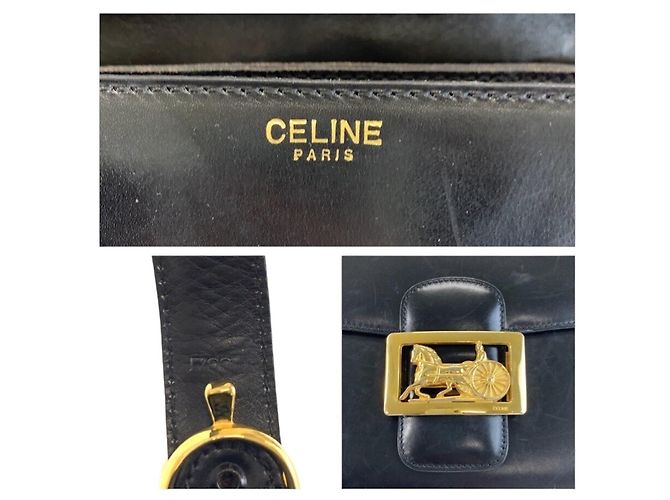 Céline Celine Vintage Leather Schultertasche Pochette Schwarz - Ansicht 4
