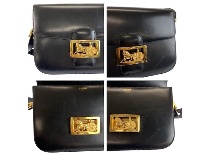 Céline Celine Vintage Leather Schultertasche Pochette Schwarz - Ansicht 5