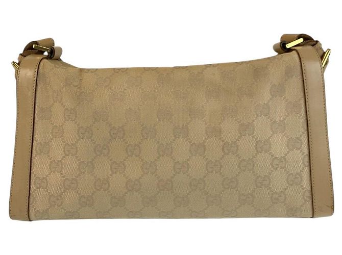 Borsa a tracolla Gucci in tela GG beige e pelle Marrone - vista 2
