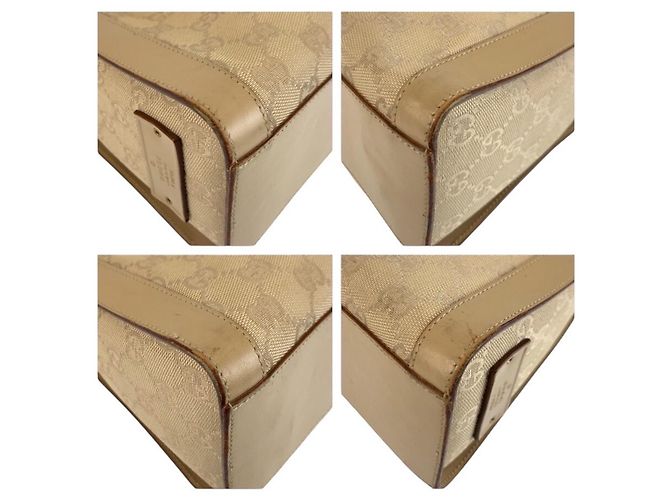 Borsa a tracolla Gucci in tela GG beige e pelle Marrone - vista 4