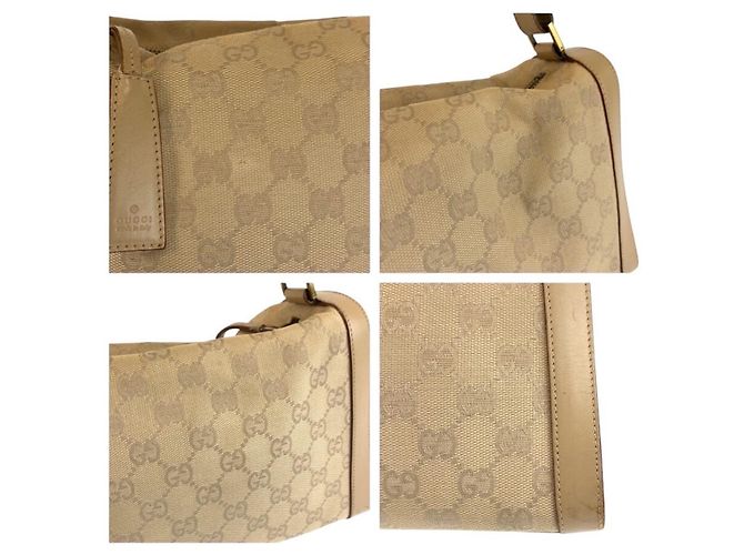 Borsa a tracolla Gucci in tela GG beige e pelle Marrone - vista 5