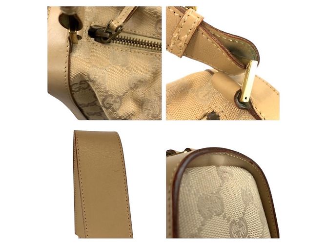 Borsa a tracolla Gucci in tela GG beige e pelle Marrone - vista 6