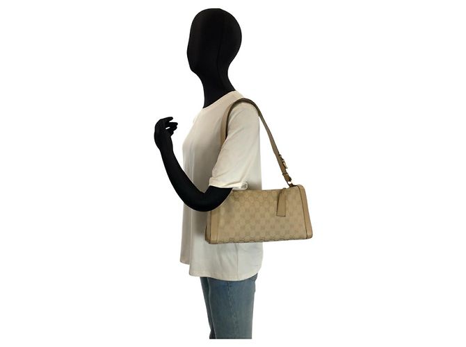 Borsa a tracolla Gucci in tela GG beige e pelle Marrone - vista 7