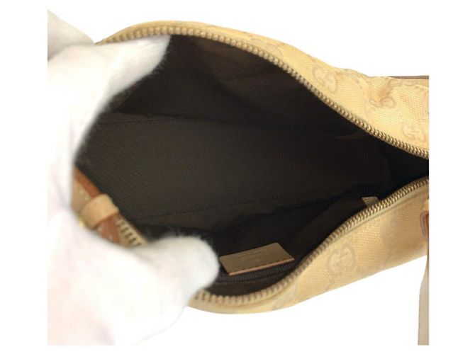 Borsa a tracolla Gucci in tela GG beige e pelle Marrone - vista 9