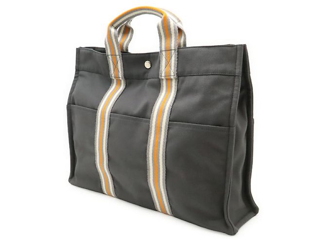 Hermès Hermes Canvas Tote Bag MM Grau Orange Weiß - Ansicht 2