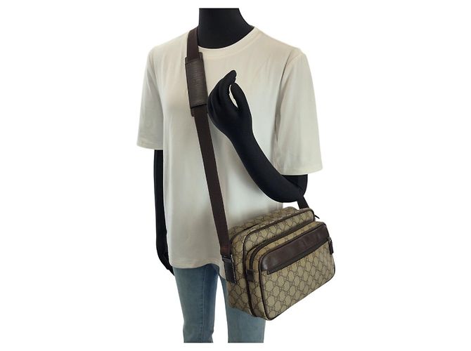 Borsa a tracolla Gucci GG Supreme Canvas e pelle Marrone Beige - vista 7