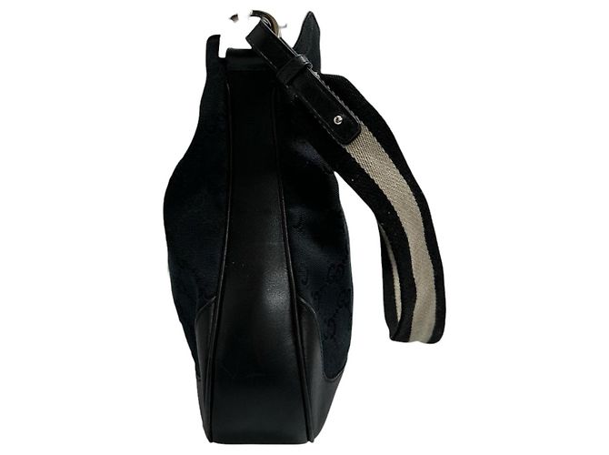 Borsa a tracolla Gucci Bamboo GG Canvas e pelle Nero - vista 3