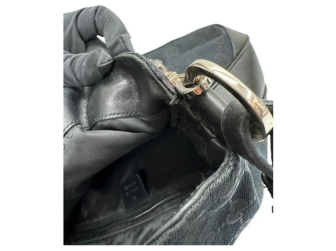 Borsa a tracolla Gucci Bamboo GG Canvas e pelle Nero - vista 5