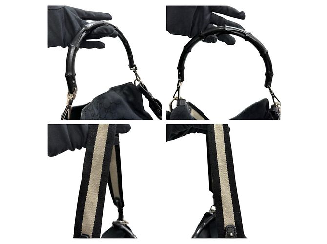 Borsa a tracolla Gucci Bamboo GG Canvas e pelle Nero - vista 6