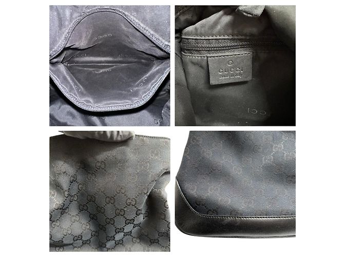 Borsa a tracolla Gucci Bamboo GG Canvas e pelle Nero - vista 7