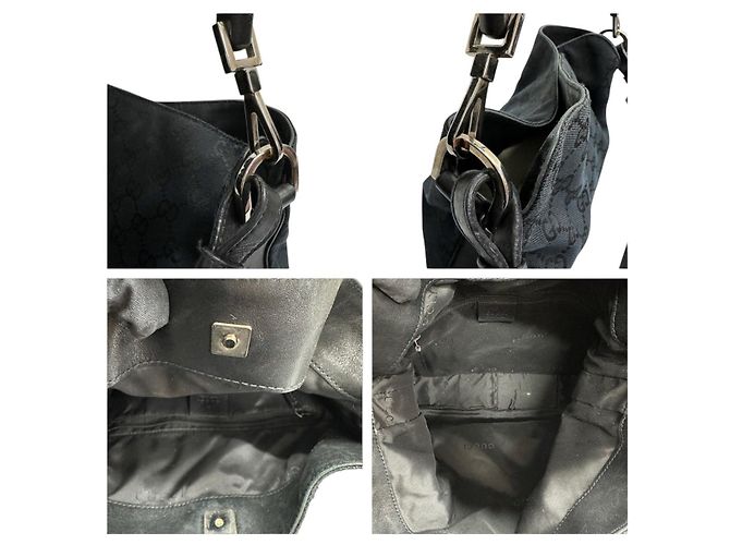 Borsa a tracolla Gucci Bamboo GG Canvas e pelle Nero - vista 8