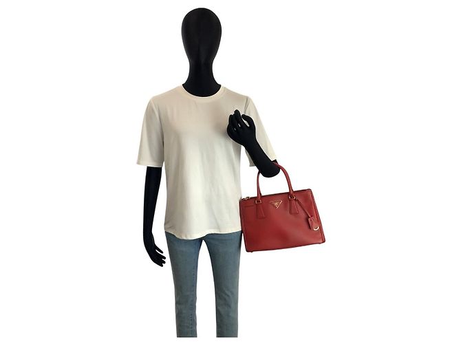 Prada Saffiano Galleria Leder Tote Bag Rot - Ansicht 7