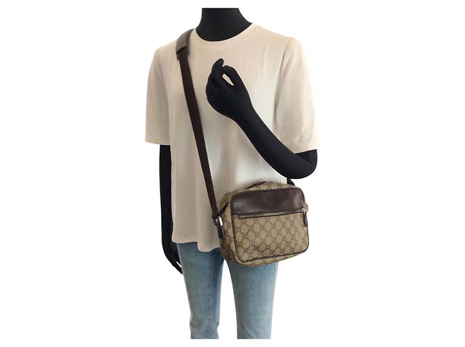 Borsa a tracolla Gucci GG Supreme Canvas e pelle Marrone Beige - vista 7