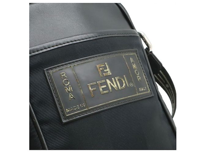 Borsa a Spalla Fendi Nylon Leather Pequin Nero - vista 9