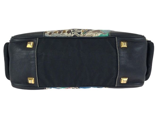 Borsa Tote Prada Tessuto Nylon Leather Logo Nero - vista 10