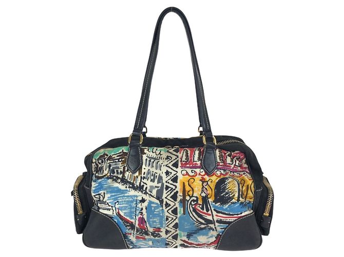 Borsa Tote Prada Tessuto Nylon Leather Logo Nero - vista 2