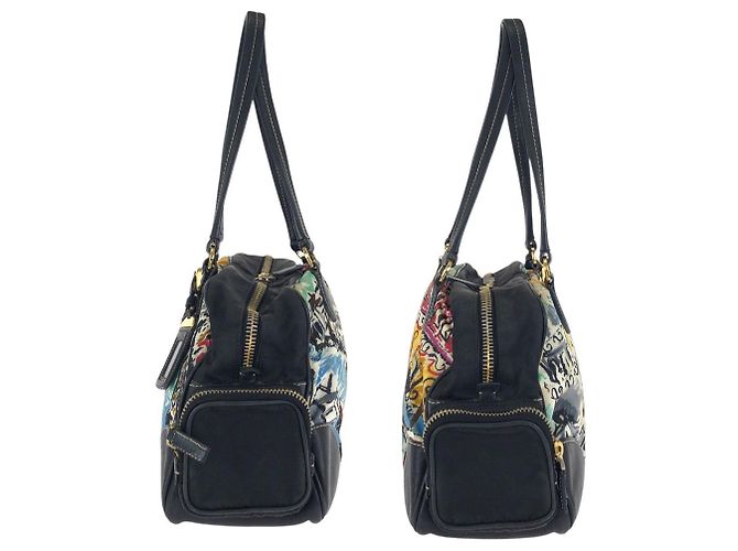 Borsa Tote Prada Tessuto Nylon Leather Logo Nero - vista 8