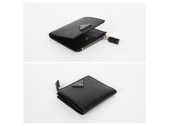 Prada Triangle Logo Saffiano Zipper Card Holder Black - view 11