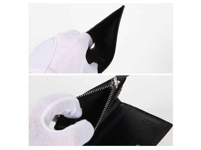 Prada Triangle Logo Saffiano Zipper Card Holder Black - view 5
