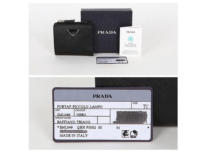 Prada Triangle Logo Saffiano Zipper Card Holder Black - view 6