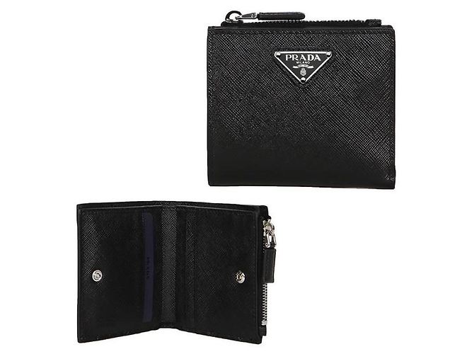 Prada Triangle Logo Saffiano Zipper Card Holder Black - view 8