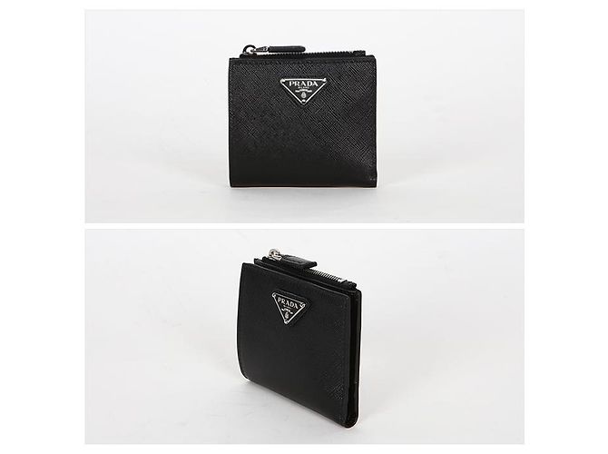 Prada Triangle Logo Saffiano Zipper Card Holder Black - view 9