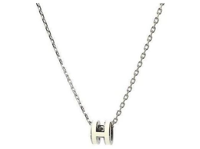 Hermès Mini Pop Hache Halskette Palladium Silver Blanc White Weiß - Ansicht 2