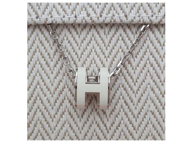 Hermès Mini Pop Hache Halskette Palladium Silver Blanc White Weiß - Ansicht 4