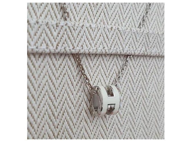 Hermès Mini Pop Hache Halskette Palladium Silver Blanc White Weiß - Ansicht 7