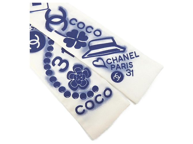 Cerchietto in seta Chanel Crema e Blu Navy Crudo - vista 2
