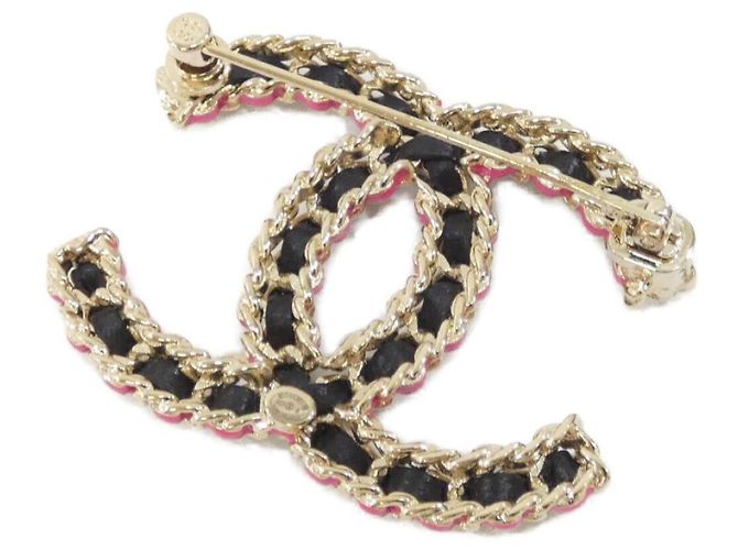 Spilla Chanel ABB478 Nera Rosa Oro Pelle Nero D'oro - vista 2