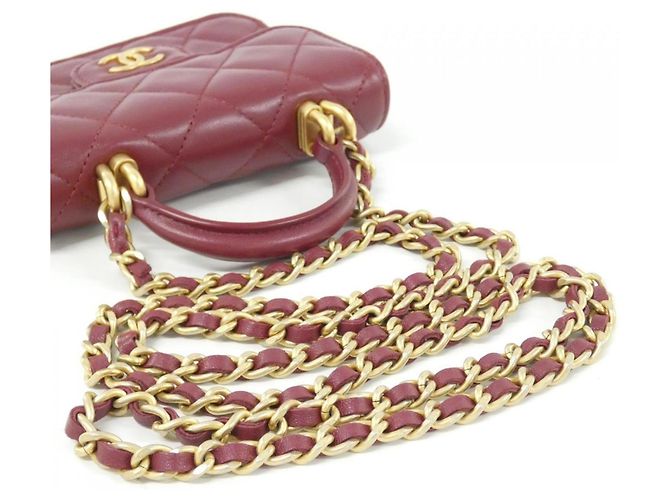 Sac à main Chanel AP2200 en cuir Bordeaux - vue 7